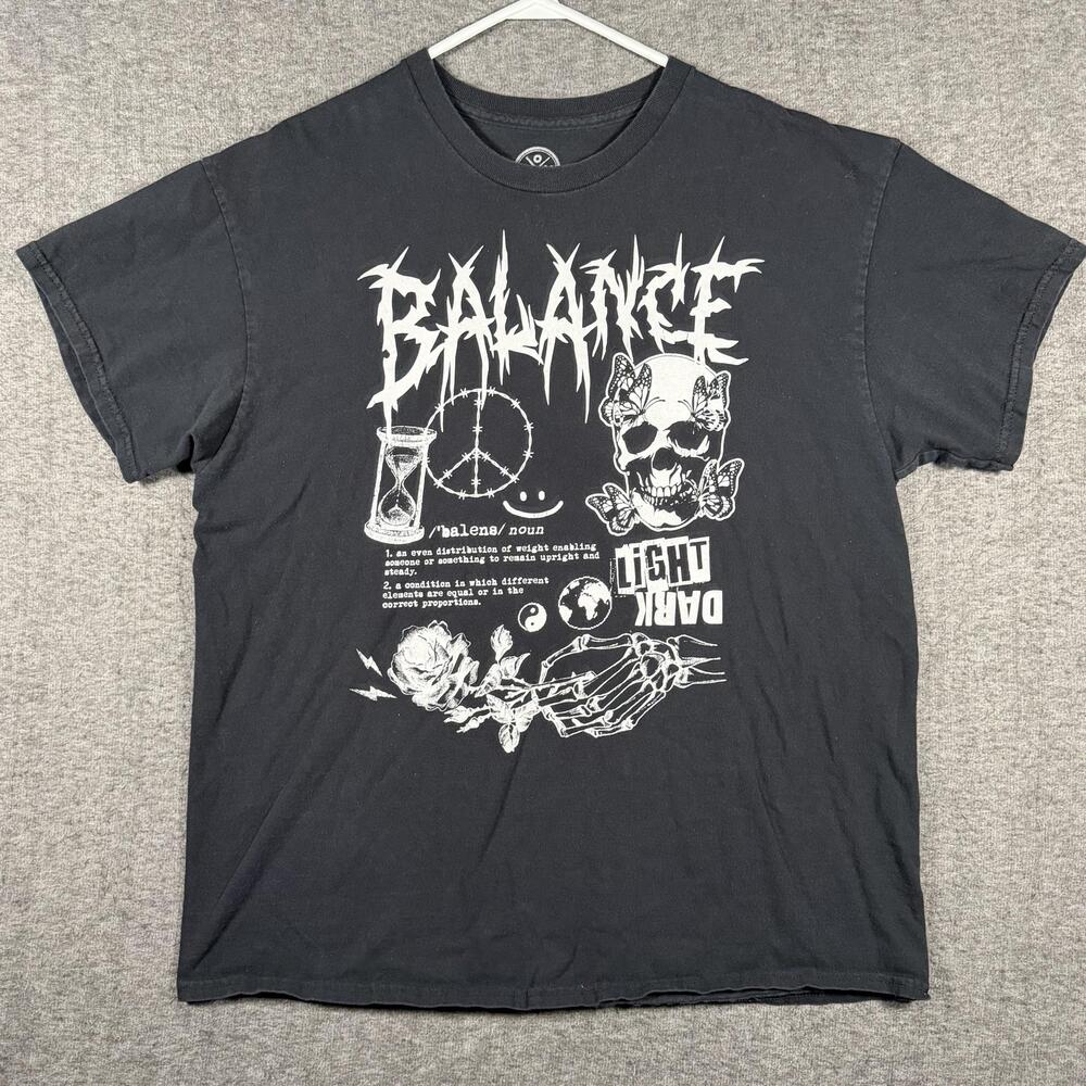 DOM Mens XL Balance Skull Butterfly Skeleton Rose Black Graphic T Shirt Goth Emo
